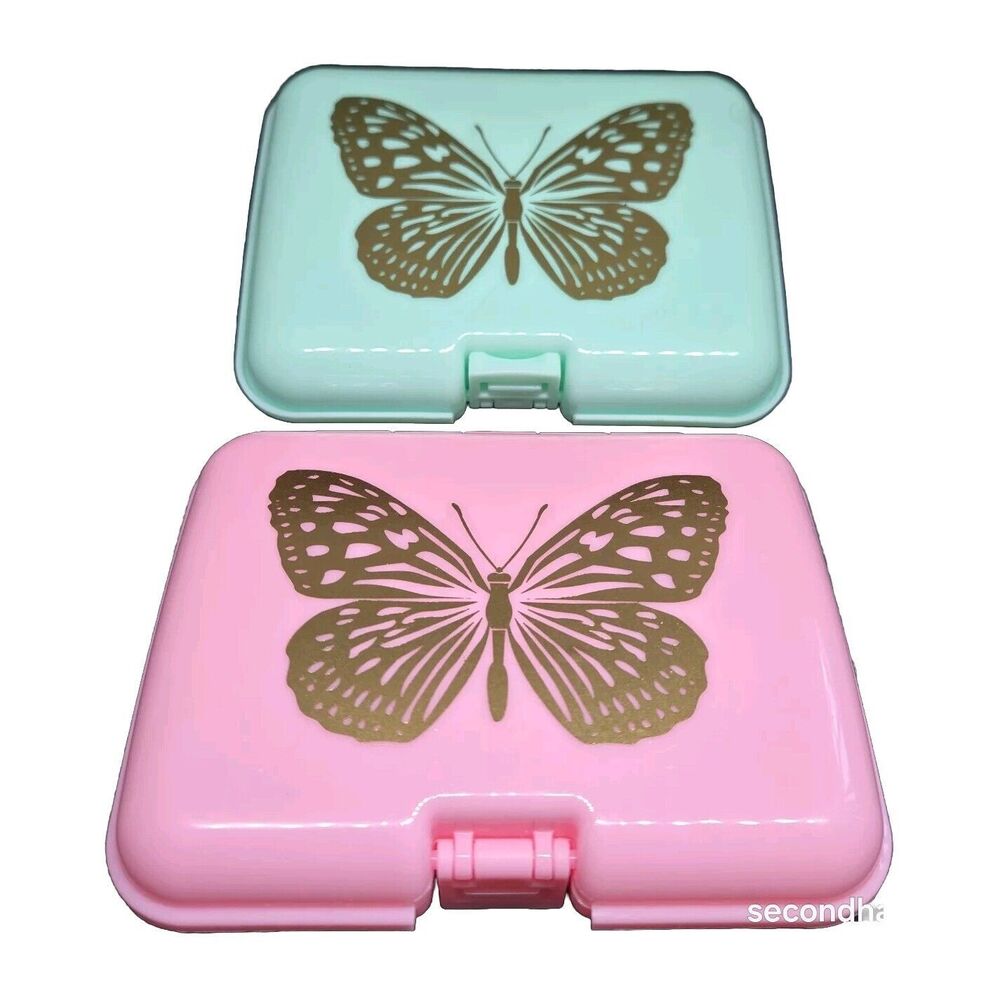 Plastic Stash/Trinket Box Jewelry  Lot Of 2 Butterfly Decals